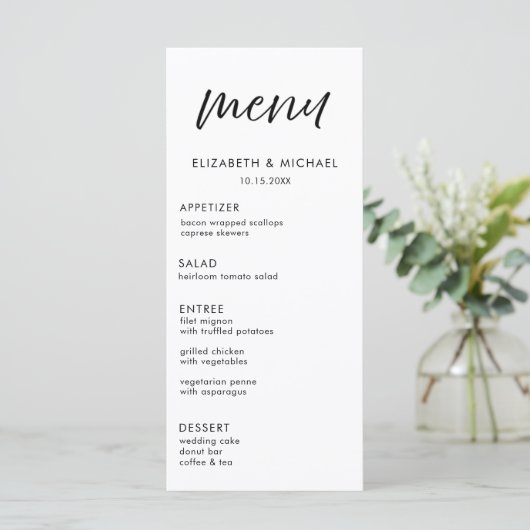 Modern Script Black & White Wedding Reception Menu (Debout devant)
