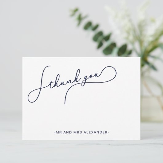 Modern  Script Blauw en Faux Gold Bedankt (Staand voorkant)
