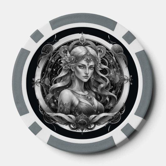 Modern Script Blauw Goud Maiden Sign Custom Maagd Poker Chips (Achterkant)