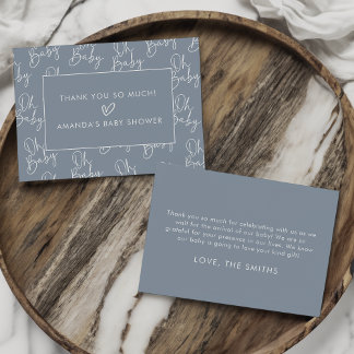 Modern Script Blauw Oh Baby Eenvoudig Baby shower  Bedankkaart