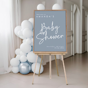 Modern Script Blauw Oh Baby Eenvoudig Welkom Poste Poster