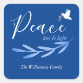 Modern Script Blauw & Wit Chanoeka Zegening Vierkante Sticker (Voorkant)