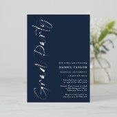 Modern Script Blauw Zilver Afstudeerfeest Folie Uitnodiging (Staand Voorkant)