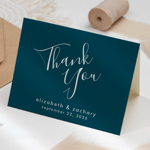 Modern Script Blauwgroen Blauw Bruiloft Dank u Kaart