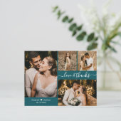 Modern script Blauwgroen foto Collage Wedding Beda Briefkaart (Staand voorkant)