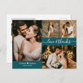 Modern script Blauwgroen foto Collage Wedding Beda Briefkaart (Voorkant / Achterkant)