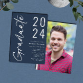 Modern Script Blue 2024 Foto Afstuderen Aankondiging