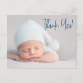 Modern script blue Baby Photo baby shower Briefkaart (Voorkant)