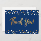 Modern script Blue Gold Confetti Afstuderen Bedankkaart (Voorkant / Achterkant)