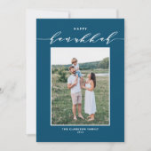 Modern Script Blue Happy Hanukkah Foto Feestdagenkaart (Voorkant)