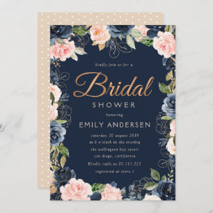 Modern script blush & navy vrijgezellenfeest kaart