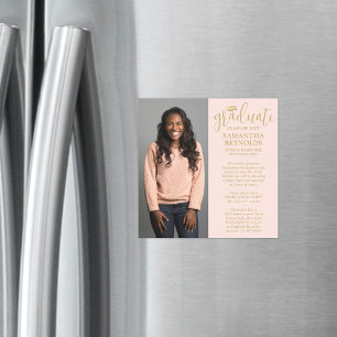 Modern Script Blush Pink & Gold 1 Foto Afstuderen Magnetische Uitnodiging