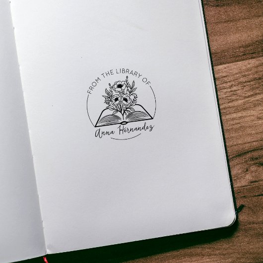 Modern script boekplaat, botanisch boek  	rubberstempel