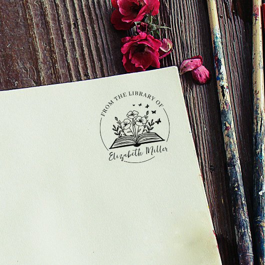Modern script boekplaat, botanische boek rubberstempel