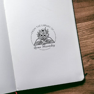 Modern script boekplaat, botanische boek rubberstempel