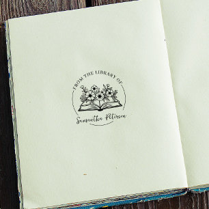 Modern script boekplaat, wilde bloemen boek rubberstempel
