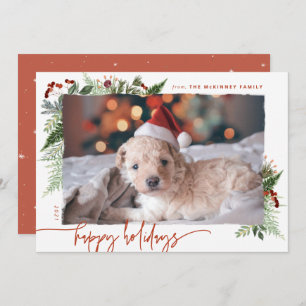 Modern Script Boho Greenery Terracotta Rust Photo Feestdagenkaart