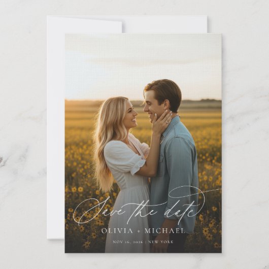Modern Script Boho Trouwfoto Save The Date (Voorkant)