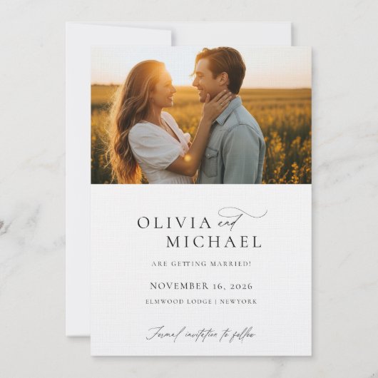 Modern Script Boho Trouwfoto Save The Date (Achterkant)