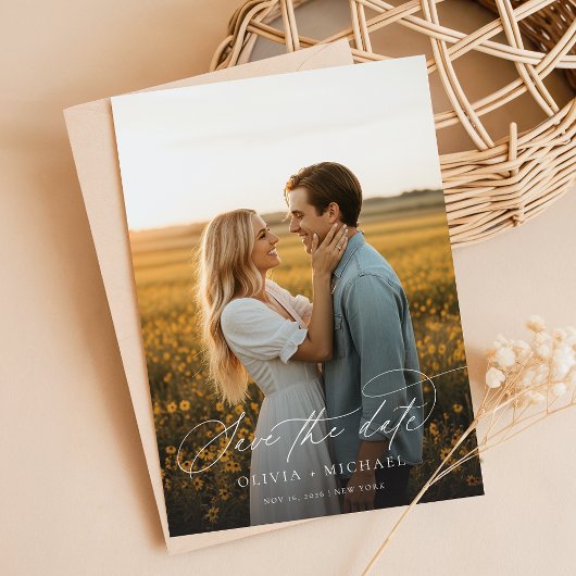 Modern Script Boho Trouwfoto Save The Date