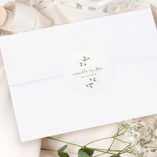 Modern Script Botanisch groen bruiloft Ronde Sticker