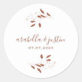Modern Script Botanische terracotta bruiloft Ronde Sticker (Voorkant)