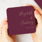 Modern Script Bourgogne Gouden Bruiloft Vierkante Kartonnen Onderzetter
