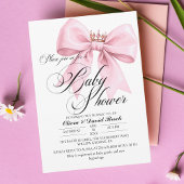 Modern Script Bow Pink Baby Shower Kaart
