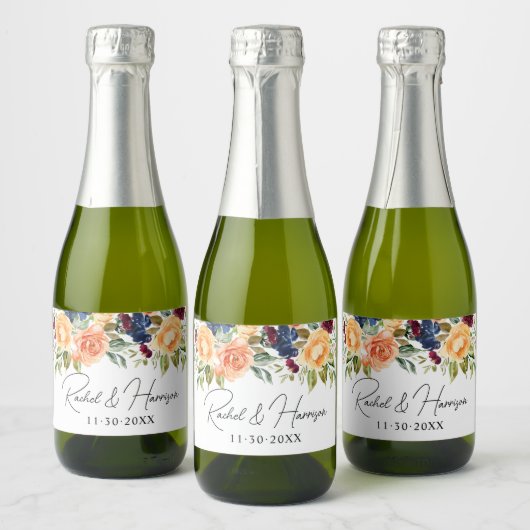 Modern Script bruid en bruidegom bruiloft monogram Sparkling Wijnetiket (Flessen)