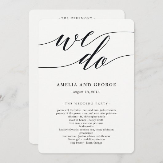 Modern script bruiloft ceremonie programma (Voorkant / Achterkant)