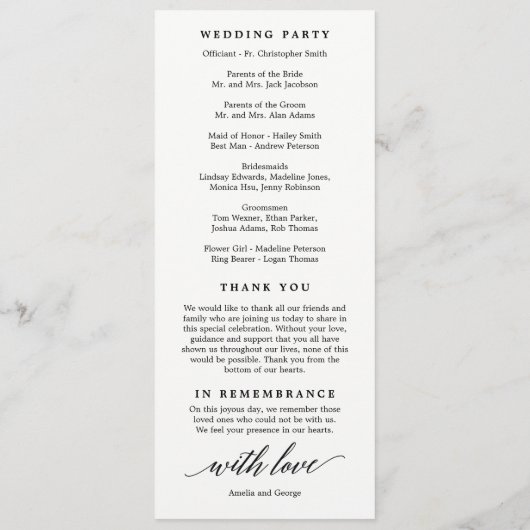 Modern script bruiloft ceremonie programma (Achterkant)