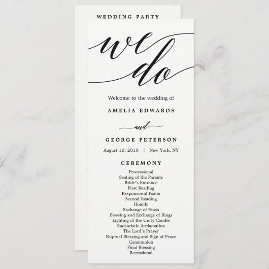 Modern script bruiloft ceremonie programma (Voorkant / Achterkant)