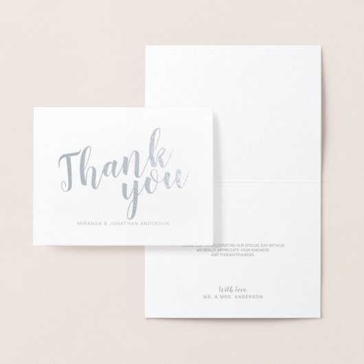 Modern script bruiloft dank u zilver folie kaarten (Display)