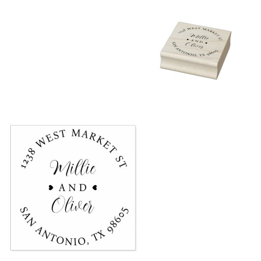 Modern Script Bruiloft Ronde Retouradres Rubberstempel (Gestempeld)