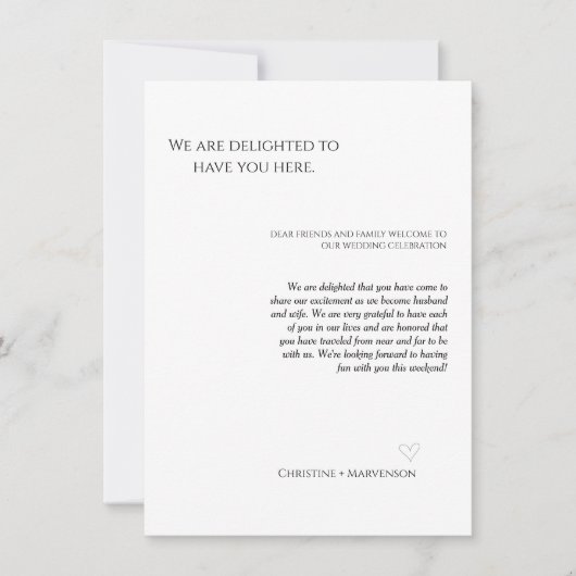 Modern script bruiloft verwelkomt & reisweekend kaart (Voorkant)