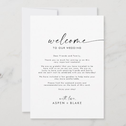 Modern script bruiloft Welkomstbrief & reisroute (Voorkant)