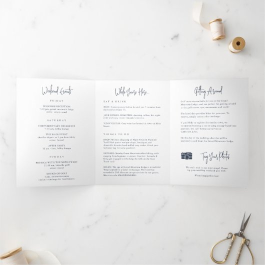 Modern script bruiloft Welkomstbrief & reisroute Drieluik Programma (Binnen)