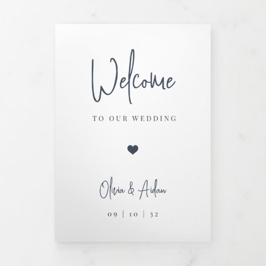 Modern script bruiloft Welkomstbrief & reisroute Drieluik Programma (Cover)