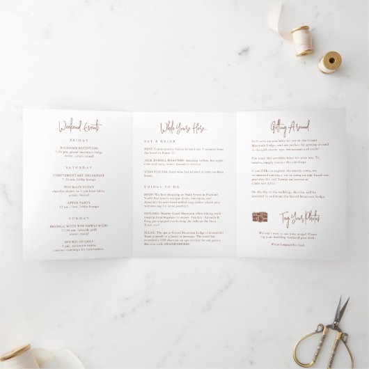 Modern script bruiloft Welkomstbrief & reisroute Drieluik Programma (Binnen)