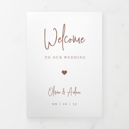 Modern script bruiloft Welkomstbrief & reisroute Drieluik Programma (Cover)