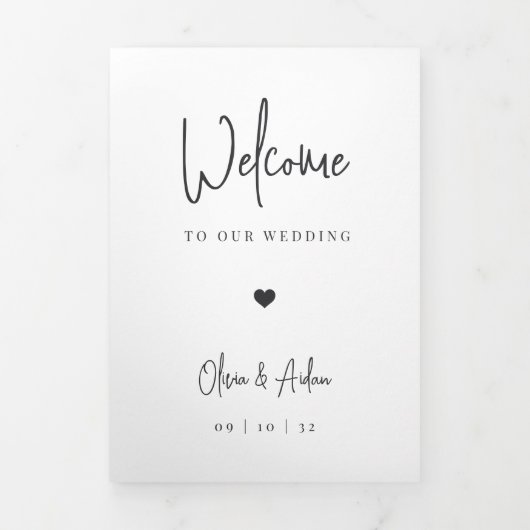 Modern script bruiloft Welkomstbrief & reisroute Drieluik Programma (Cover)