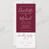 Modern Script Burgundy all in one Photo Wedding Kaart (Voorkant)