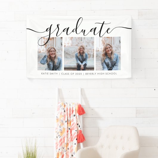 Modern Script Calligraphy Afstuderen Three Photo Spandoek (Insitu)