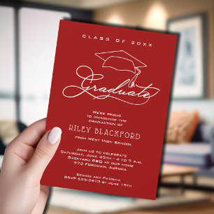 Modern Script Cardinaal Red Afstuderen Aankondiging