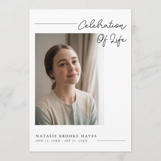 Modern Script Celebration of Life Photo Funeral Programma (Voorkant)
