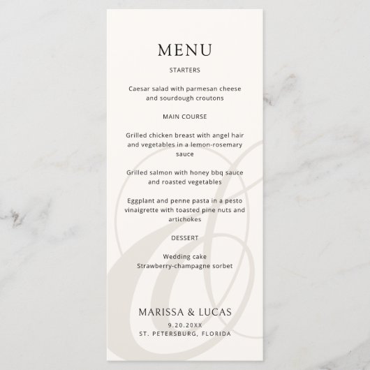 Modern Script Champagne Ampersand Trouwmenu Menu (Voorkant)