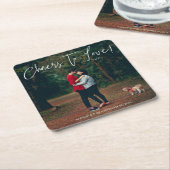 Modern Script Cheers to Love Photo Wedding Vierkante Kartonnen Onderzetter (Schuin)