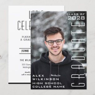 Modern Script Chic Guy Photo Trendy Afstuderen Kaart