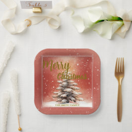 Modern Script Christmas Xmas winter pine tree fore Papieren Bordje