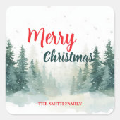 Modern Script Christmas Xmas winter pine tree fore Vierkante Sticker (Voorkant)
